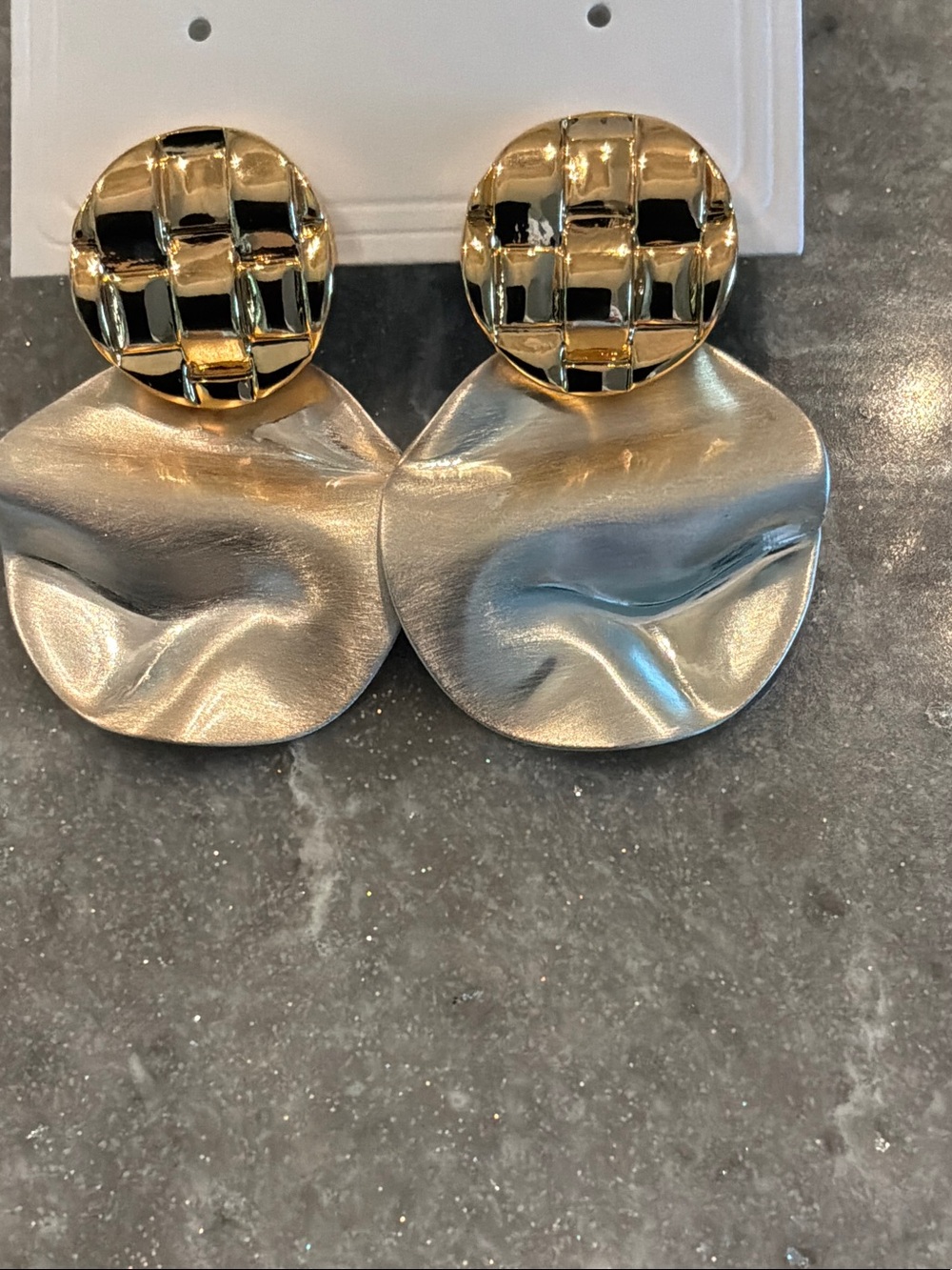 Gold & Silver Textured Drop Earrings - Modern Statement Jewelry